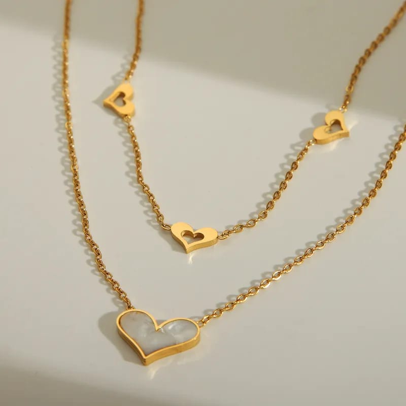 Heart Acrylic Double Layer Necklace | 18K Gold Plated